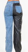 606 “Patchwork Faux Leather Wide leg” jeans
