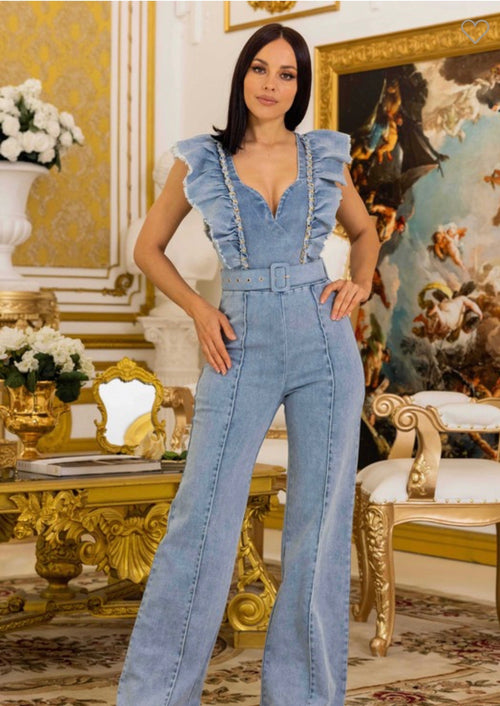 830 “ Sleeveless denim jumpsuit”