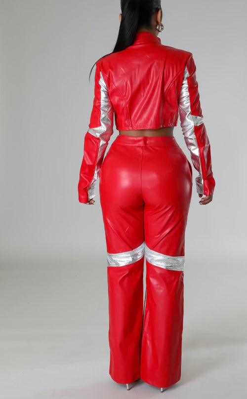 904” Red/ Silver Faux Leather 2pc set