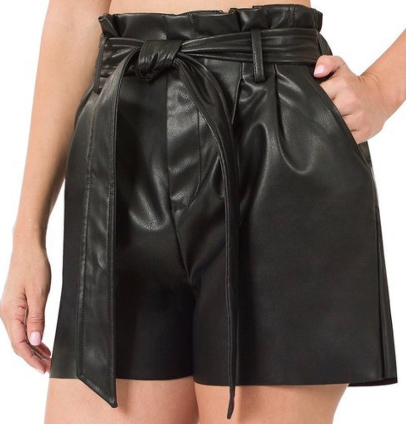 Vegan Black Leather Shorts 35